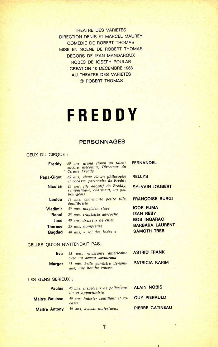 Программка к спектаклю «Freddy»